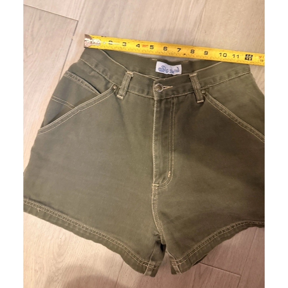 Vtg 90s SHE SAID Denim High Waisted Jean Shorts Green Khaki Sz 7